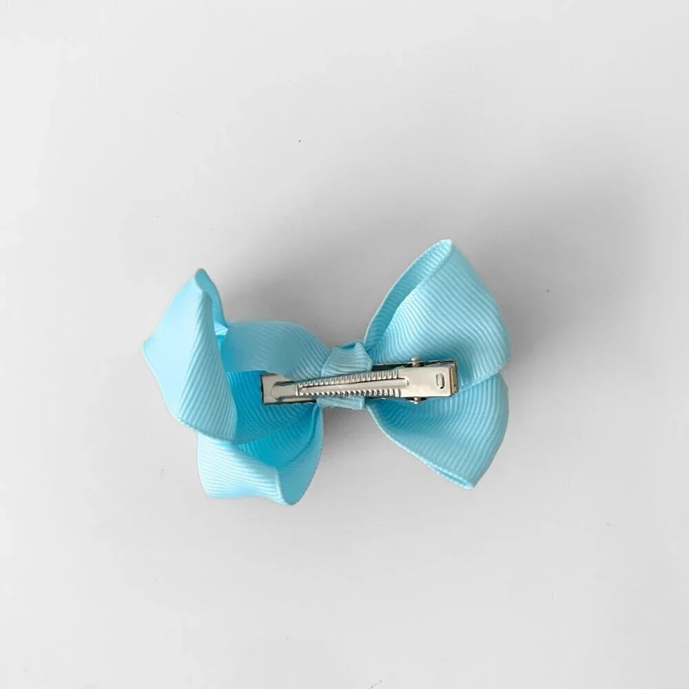 Set of 2 Pretty Girls Hair Bows Grosgrain Ribbon Clip Hair Accessories Baby Blue
